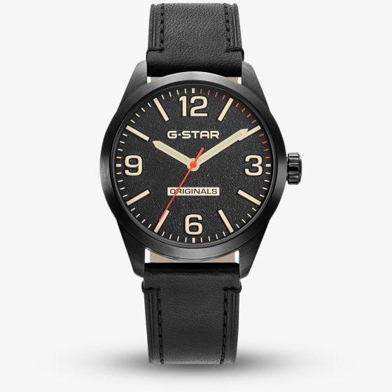 G-STAR Mens Originals Black Leather Strap Watch GSW.503.03