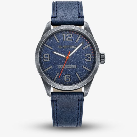 G-STAR Mens Originals Blue Leather Strap Watch GSW.503.04