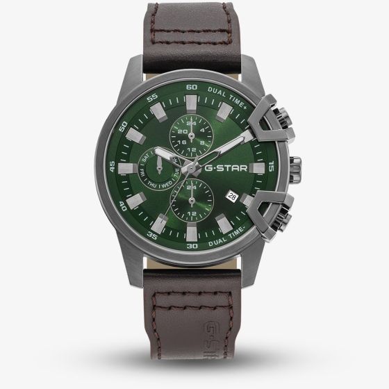 G-STAR Mens Bend3D Green Dial Brown Leather Strap Watch GSW.505.03