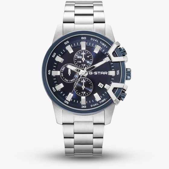 G-STAR Mens Bend3D Blue Dial Silver Bracelet Watch GSW.505.04