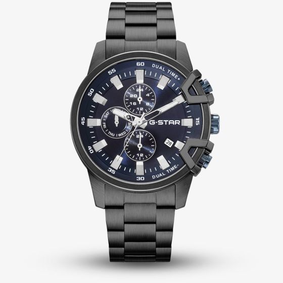 G-STAR Mens Bend3D Blue Dial Black Bracelet Watch GSW.505.05