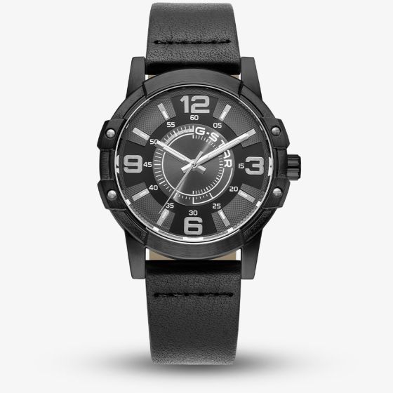 G-STAR Mens Constructed Black Leather Strap Watch GSW.506.02