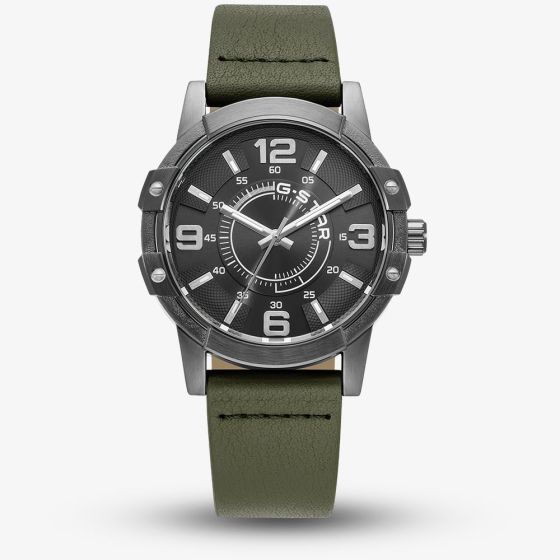 G-STAR Mens Constructed Black Dial Green Leather Strap Watch GSW.506.03