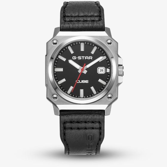 G-STAR Mens Cube Black Leather Strap Watch GSW.508.01