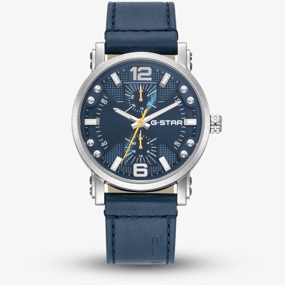 G-STAR Mens Rovic Blue Leather Strap Watch GSW.509.01