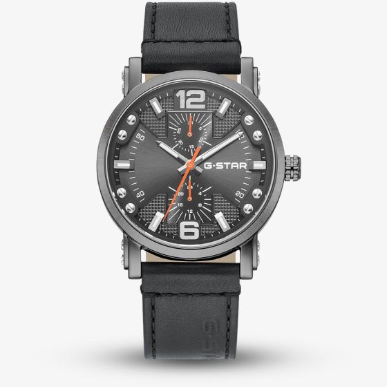 G-STAR Mens Rovic Black Leather Strap Watch GSW.509.02