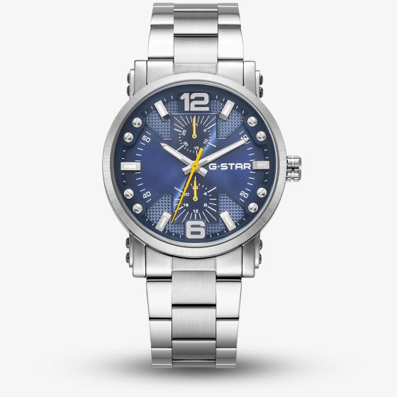G-STAR Mens Rovic Blue Dial Silver Bracelet Watch GSW.509.05