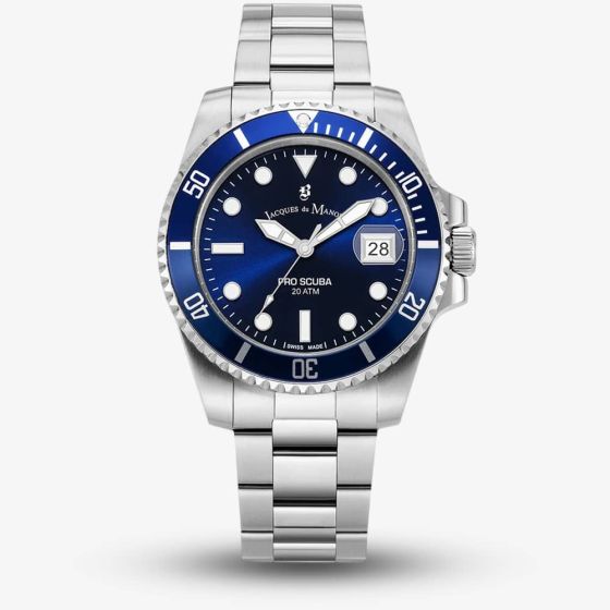 Jacques du Manoir Mens Pro Scuba Blue Dial Stainless Steel Bracelet Watch JWG02802