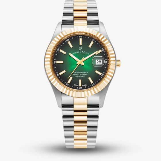 Jacques du Manoir Mens Inspiration Business Green Dial Two Tone Stainless Steel Bracelet Watch JWG03004