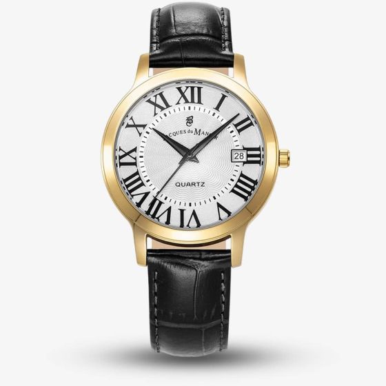 Jacques du Manoir Mens Genesis White Dial Black Leather Strap Watch JWG04805