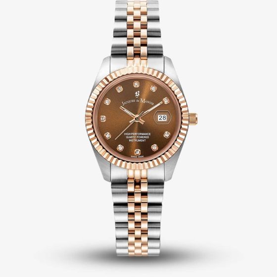 Jacques du Manoir Ladies Inspiration Elegance Brown Dial Two Tone Stainless Steel Bracelet Watch JWL01202