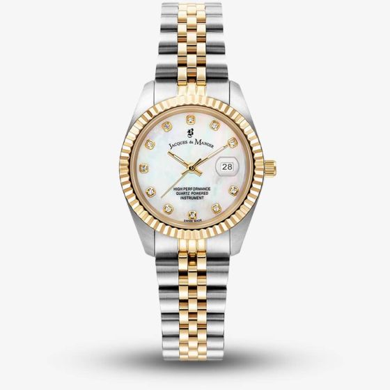 Jacques du Manoir Ladies Inspiration Elegance White Mother Of Pearl Dial Two Tone Stainless Steel Bracelet Watch JWL01204