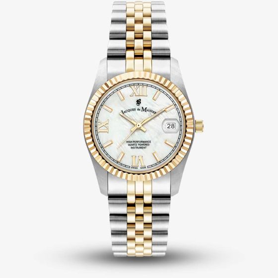 Jacques du Manoir Ladies Inspiration Roman White Mother Of Pearl Dial Two Tone Stainless Steel Bracelet Watch JWL01303