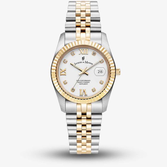 Jacques du Manoir Ladies Inspiration Roman II White Dial Two Tone Stainless Steel Bracelet Watch JWL01305