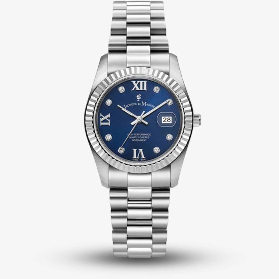 Jacques du Manoir Ladies Inspiration Roman II Blue Dial Stainless Steel Bracelet Watch JWL01307