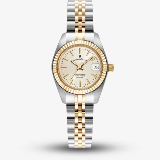 Jacques du Manoir Ladies Inspiration Classic Gold Dial Two Tone Stainless Steel Bracelet Watch JWL02102