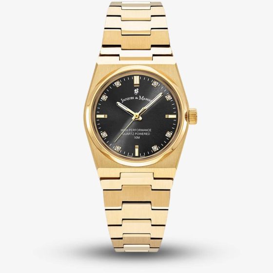 Jacques du Manoir Ladies Horizon Black Dial Gold Tone Stainless Steel Bracelet Watch JWL03604