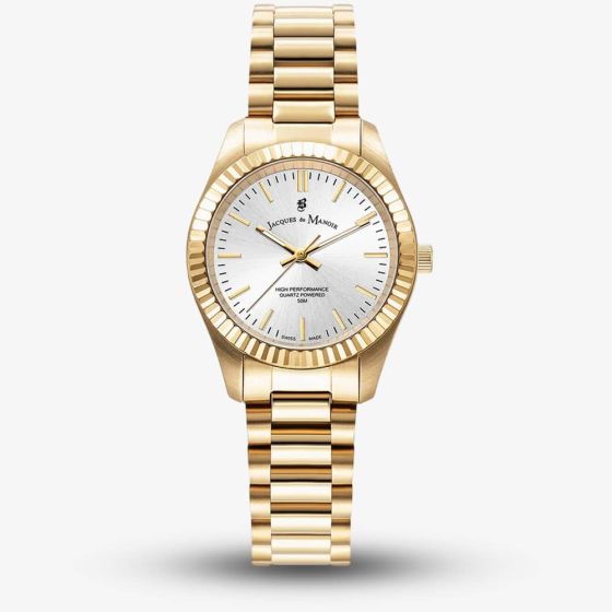 Jacques du Manoir Ladies Inspiration Prime Silver Dial Gold Tone Bracelet Watch JWL03907