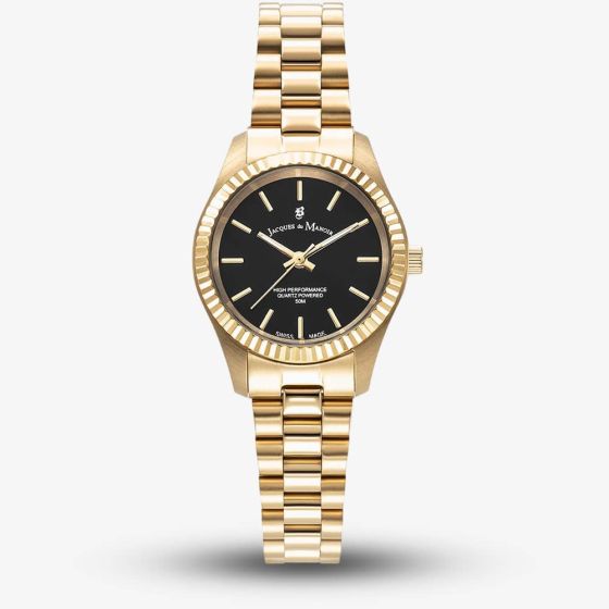 Jacques du Manoir Ladies Inspiration Prime Black Dial Gold Tone Bracelet Watch JWL04007