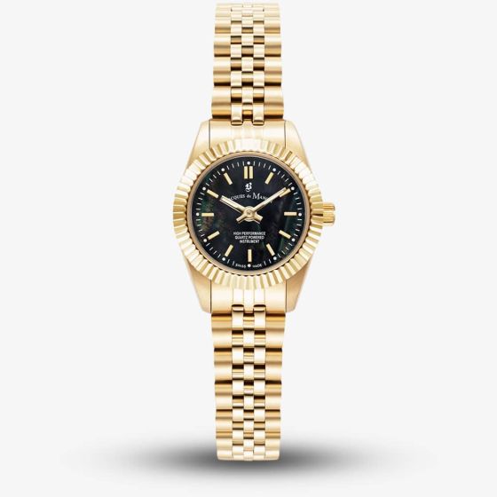 Jacques du Manoir Ladies Mini Inspiration Black Mother Of Pearl Dial Gold Tone Bracelet Watch JWL05104