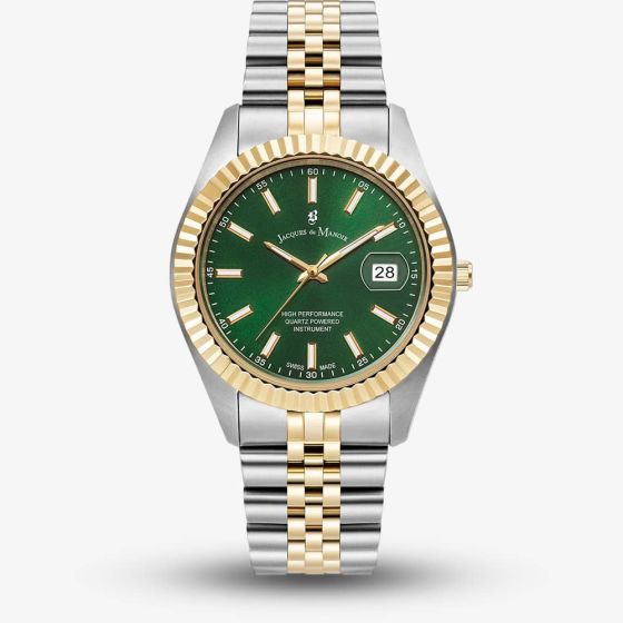 Jacques du Manoir Mens Inspiration Business Green Dial Two Tone Bracelet Watch JWN01703