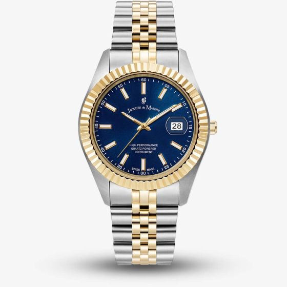 Jacques du Manoir Mens Inspiration Business Blue Dial Two Tone Bracelet Watch JWN01705