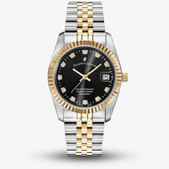 Jacques du Manoir Ladies Inspiration Elegance Black Dial Two Tone Bracelet Watch NRO.19