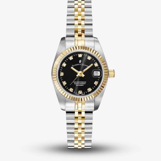 Jacques du Manoir Ladies Inspiration Elegance 26mm Black Dial Two Tone Bracelet Watch NRO.20