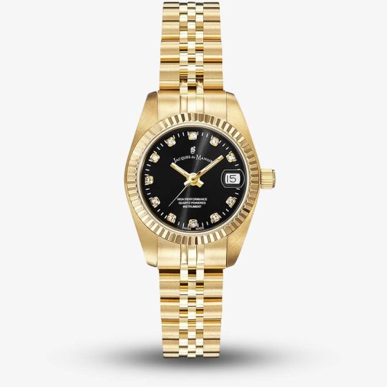 Jacques du Manoir Ladies Inspiration Elegance 26mm Black Dial Gold Tone Bracelet Watch NRO.22
