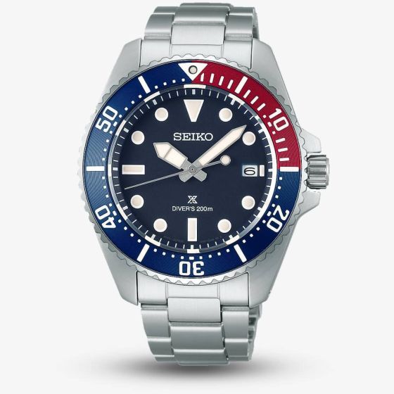 Seiko Mens Prospex Solar Divers Red & Blue Watch SNE595P1