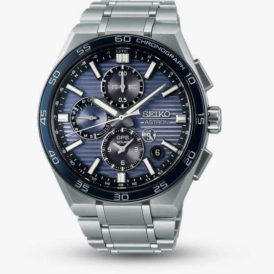 Seiko Mens Astron GPS Solar Blue Chronograph Dual Time Watch SSH175J1