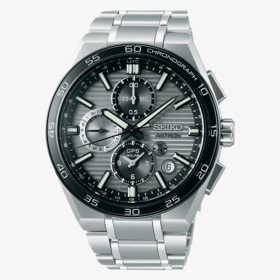 Seiko Mens Astron GPS Solar Grey Chronograph Dual Time Watch SSH177J1