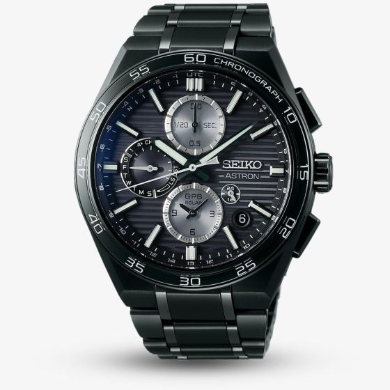 Seiko Mens Astron GPS Solar Black Chronograph Dual Time Watch SSH179J1