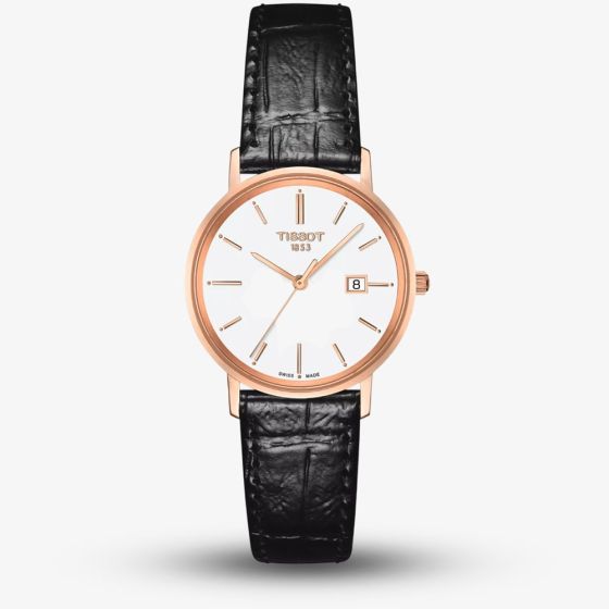 Tissot Ladies Goldrun 18k Yellow Gold Black Leather Strap Watch T922.210.76.011.00