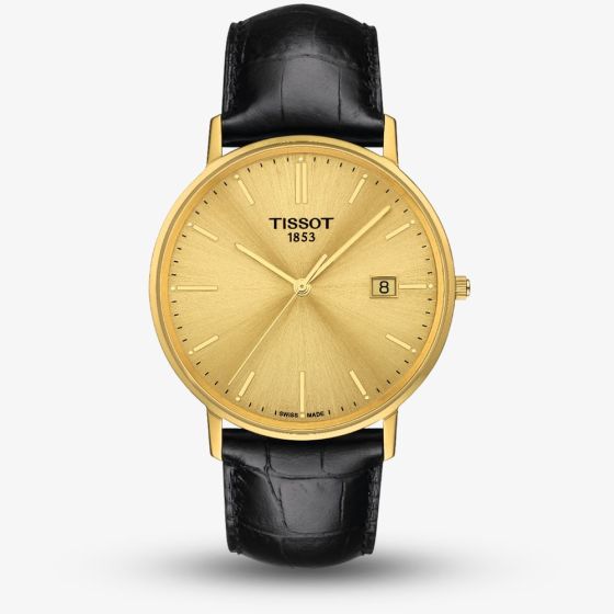 Tissot Mens Goldrun 18k Yellow Gold Black Leather Strap Watch T922.410.16.021.00