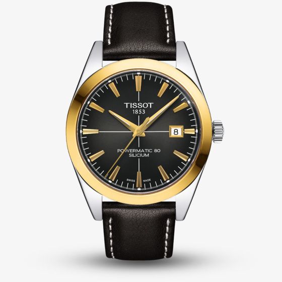 Tissot Gentleman 18k Yellow Gold Powermatic 80 Silicium Leather Strap Watch T927.407.46.061.01