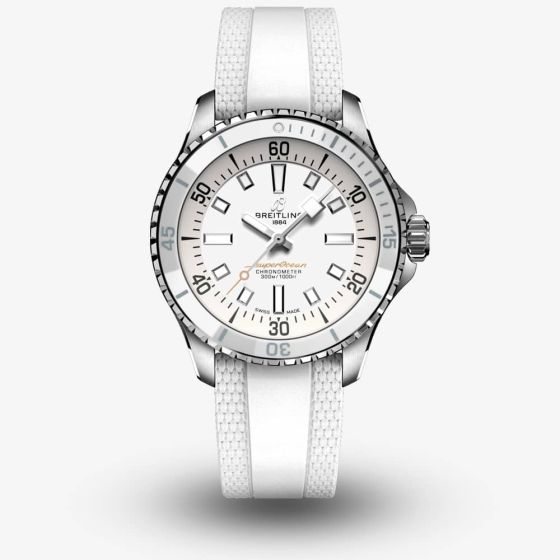 Breitling Ladies Superocean Automatic 36 White Dial & Rubber Strap Watch A17377211A1S1