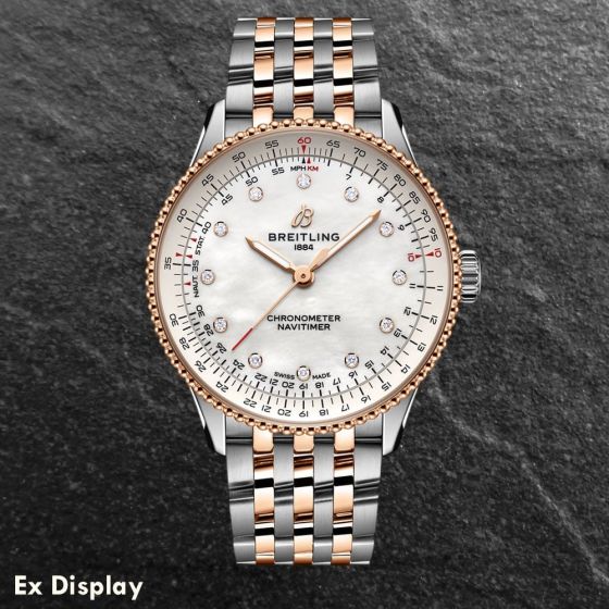 Ex-Display Breitling Ladies Navitimer Automatic 36 Two Tone Mother Of Pearl Diamond Dial Watch U17327211A1U1