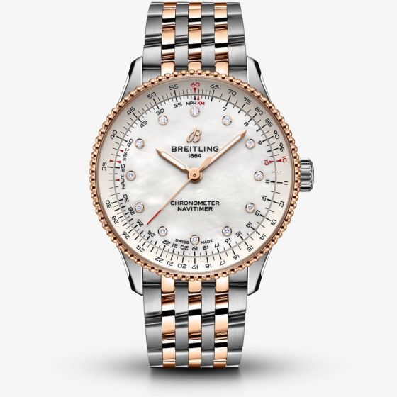 Breitling Ladies Navitimer Automatic 36 Two Tone Mother Of Pearl Diamond Dial Watch U17327211A1U1