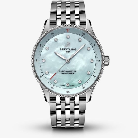 Breitling Ladies Navitimer 32 Blue Mother Of Pearl Diamond Dial Watch A77320171C1A1