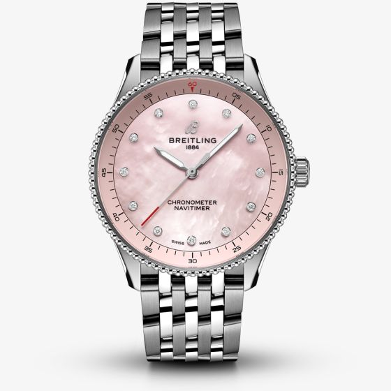 Breitling Navitimer 32 Pink Mother Of Pearl Diamond Dial Watch A77320D91K1A1