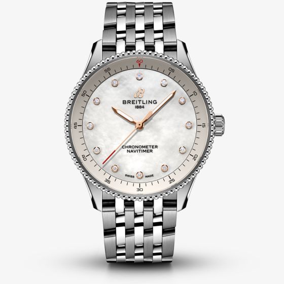 Breitling Navitimer 32 White Mother Of Pearl Diamond Dial Watch A77320E61A2A1