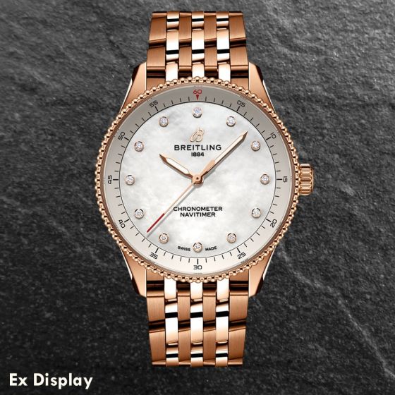 Ex-Display Breitling Ladies Navitimer 32 18ct Rose Gold White Mother Of Peal Diamond Dial Watch R77320E61A1R1