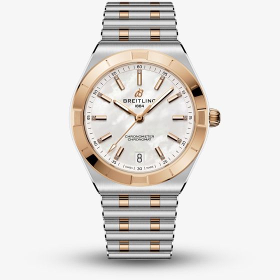 Breitling Ladies Chronomat Automatic 36 White Mother Of Pearl Dial Stainless Steel & 18ct Rose Gold Bracelet Watch U10320101A1U1