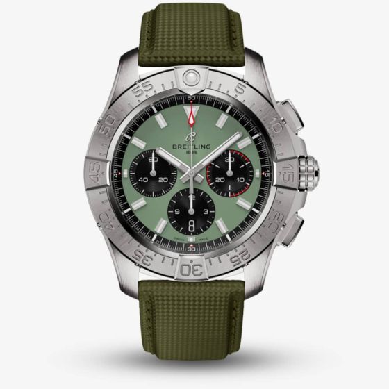 Breitling Avenger B01 Chronograph 44 Green Leather Strap Watch AB0147101L1X1