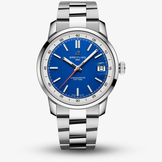 Breitling Mens Top Time B31 38mm Silver Tone Blue Dial Watch AB3113A71C1A1