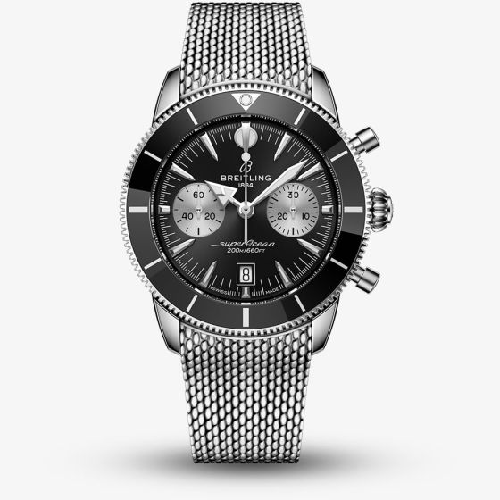 Breitling Mens Superocean Heritage B01 42 Chronograph Black Mesh Bracelet Watch AB0156241B1A1