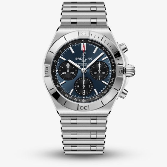 Breitling Mens Chronomat B01 42 Blue Dial Stainless Steel Bracelet Watch AB0158101C1A1