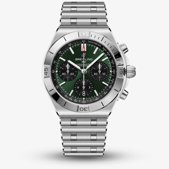 Breitling Mens Chronomat B01 42 Green Dial Stainless Steel Bracelet Watch AB0158101L1A1