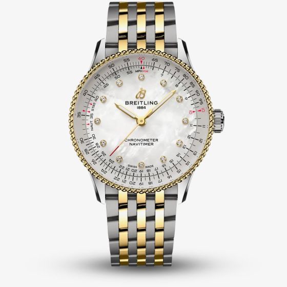 Breitling Mens Navitimer Automatic 36 Mother of Pearl Dial Diamond 18ct Yellow Gold Two Tone Bracelet Watch D173271A1A1D1